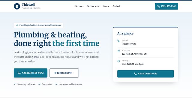 Tidewell Plumbing & Heating: a made-up business in the Classic style